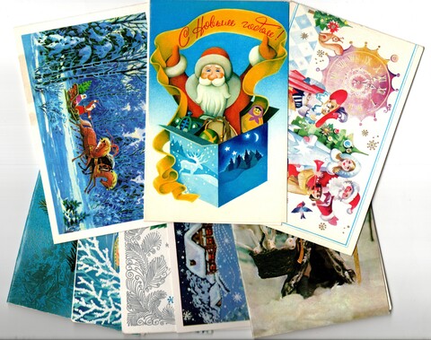 Подборка двойных Новогодних поздравительных открыток — 8 штук— разные художники — чистые, без повторов, времен СССР