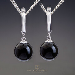 Серьги с чёрным нефритом "Шарлотта". Д 12мм.