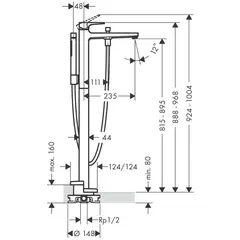 Смеситель для ванны, напольный, хром Hansgrohe Metropol 32532000