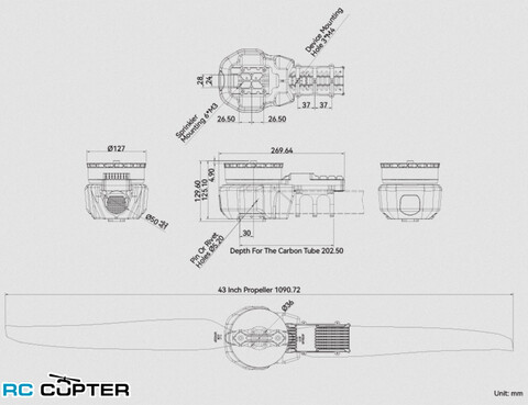 Набор ВМГ T-Motor A12L-14S (A12L KV92 1шт, ESC 14S FOC 200A 1шт, MF4315P 1шт) тяга 15-37.8 кг, для агродронов 30-40л
