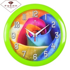 Часы 21 Bek настенные  2323-106 круг d=23см, корпус зеленый "Палитра розы""Рубин"