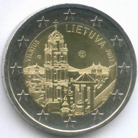 2 евро 2017 год. Литва. Вильнюс. Биметалл AU