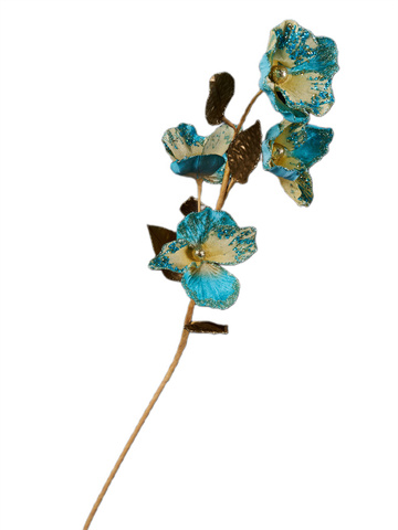 Веточка с цветами виолы 20х71см ChristmasDeLuxe бирюзовая