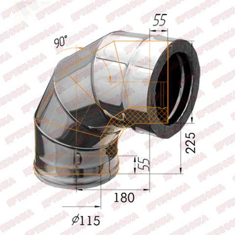 Отвод-сэндвич 90° d115x200мм (430/0,5 мм+оцинк) Ferrum в интернет-магазине ЯрТехника