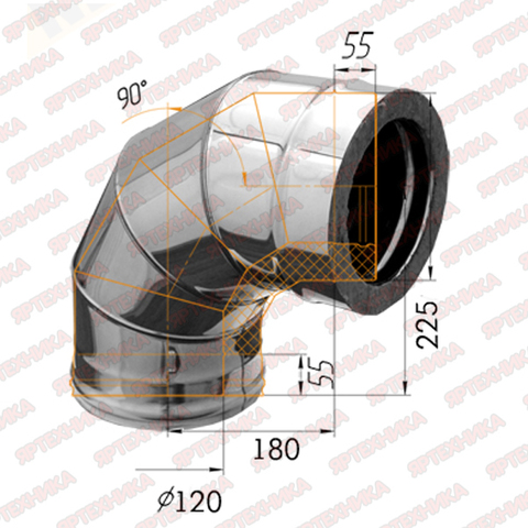 Отвод-сэндвич 90° d120х200мм (430/0,5 мм+оцинк) Ferrum в интернет-магазине ЯрТехника