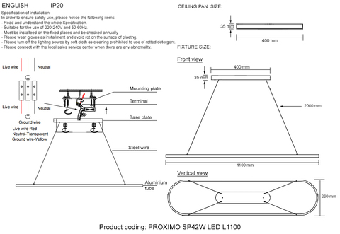 Подвесной светодиодный светильник Crystal Lux PROXIMO SP42W LED L1100 BLACK