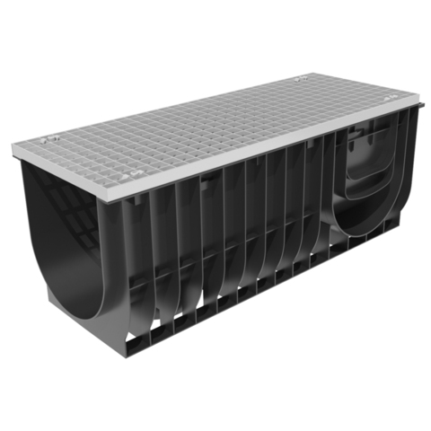 Комплект Gidrolica Light: лоток водоотводный ЛВ-30.38.48 с решеткой РВ-30.37.100 ячеистой стальной оцинкованной, кл. A15