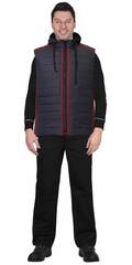 Жилет утепленный с капюшоном сине-серый с бордовым