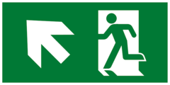 Е34 Направление к эвакуационному выходу налево вверх - современный эвакуационный знак