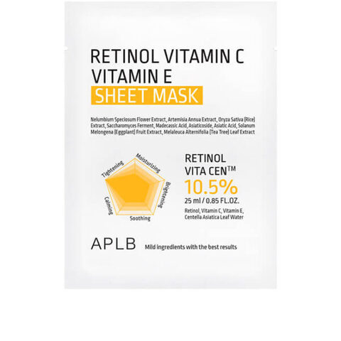 Тканевая маска с ретинолом и витамином С для сияния кожи APLB Retinol Vitamin C Vitamin E Mask