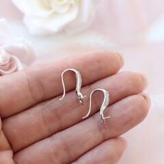 Швензы крючки с фианитами для вклейки бусин 17 мм, родий, Ш244