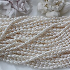 Жемчуг натуральный речной, рис, 5-6,5 мм, 1 нить, Ж020