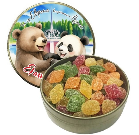 Урал Сувенир - Монпансье Екатеринбург №0030 Европа Азия медведи цветной фон