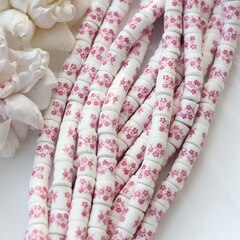 Бусина Бочонок, керамика, белая с розовой росписью, 10*8 мм, 1 нить, К118