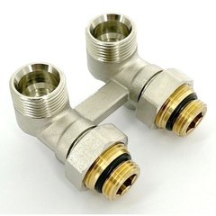 Узел нижнего подключения радиатора РЕХАУ угловой никелированный с соединительным ниппелем G1/2xG3/4