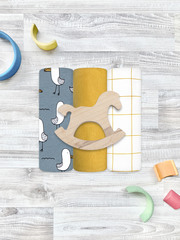 Сет из 3х пелёнок Mjölk Чайки/Горчичный желтый/Клетка