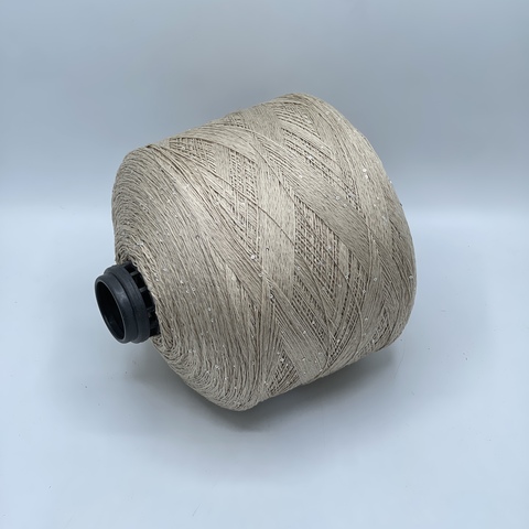 Бобинная пряжа, Linette Pailletes, 450м, 80% Лен, 20% Полиэстер(пайетка),Бежевый+пайетка. 39374