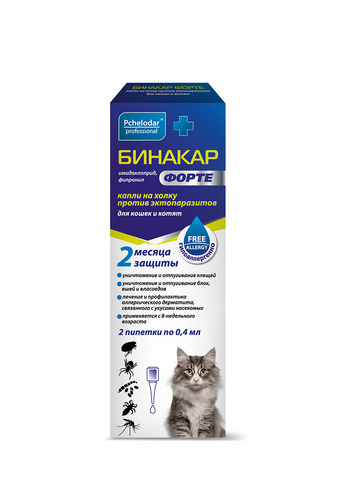 Pchelodar Бинакар Форте капли инсектоакарицидные для кошек и котят, 2пип. 0,4 мл