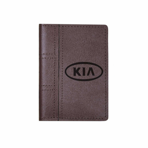 Обложка на автодокументы сложная с кармашками "Kia", шоколад
