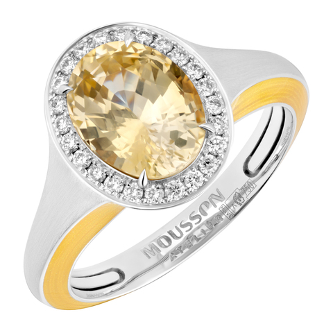 Кольцо с Желтыми Сапфиром и Бриллиантами, Эмаль, R0143-02/1
