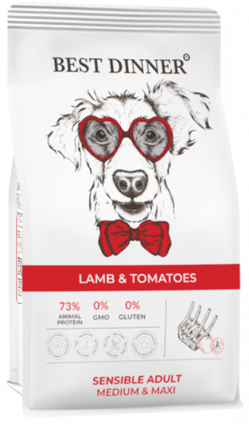 Best Dinner Adult корм для собак средних и крупных пород склонных к аллергии (ягненок,томат) 15 кг