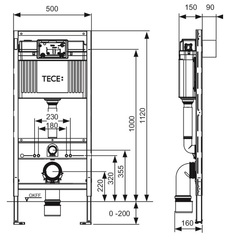 TECE TECEprofil 9300302 инсталляция для подвесного унитаза со смывным бачком Uni, высота 1120 мм