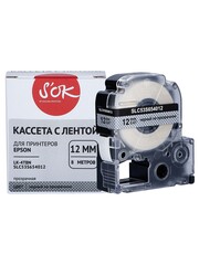 Кассета с лентой S'OK by Sakura Printing C53S654012 (LK-4TBN) для Epson  LW300, LW400, LW700, LW600P, LW1000P, K400, Z700, Z800, черный на прозрачном, 12мм, 8м, прозрачная