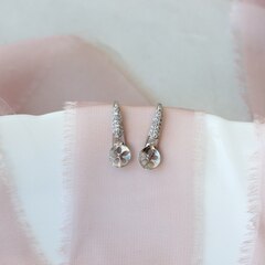 Швензы крючки с фианитами для вклейки бусин 17 мм, родий, Ш244