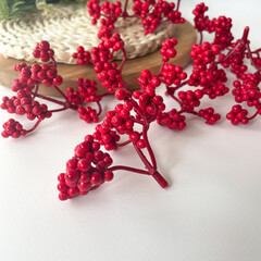 №2 Ягоды бузины зонтиком, цвет КРАСНАЯ, пучок 6 см, набор 10 шт.