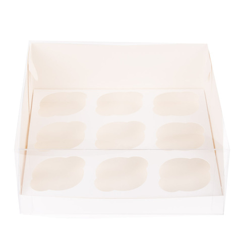 Коробка белая для 9 капкейков с прозрачной крышкой