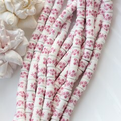 Бусина Бочонок, керамика, белая с розовой росписью, 10*8 мм, 1 нить, К118