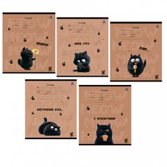 
          Тетрадь 12л., клетка, Alingar, скрепка, блок офсет, 100% белизна, мелованный картон (стандарт), "Мур-мяфф", 5 дизайнов в пленке т/у