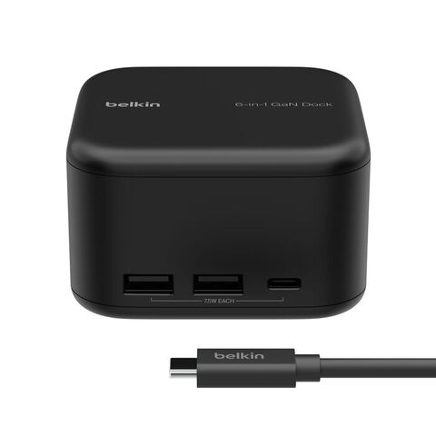 Док-станция Belkin Connect USB-C 6-in-1 130W HDMI&2-USB-C 3.0&USB-A 3.1 GaN Dock, черный