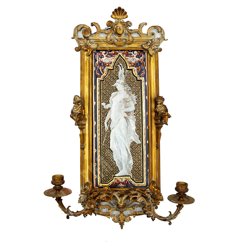 Канделябр настенный эпохи Наполеона III с фаянсовым орнаментом. Бронза, фарфор. Роспись, литье. XIX