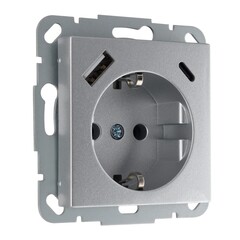 Розетка С/З+USB-зарядное устройство 3,4 А+TypeC IUK-3-01 E/Mt серебро , LIREGUS EPSILON
