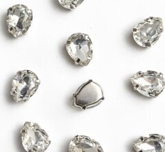 Стразы пришивные стекло в оправе, р. 8*6 мм, серебро