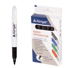 
          Маркер перманентный, Alingar, черный, острый пулевидный, 1-2 мм, 12 шт/уп, европодвес