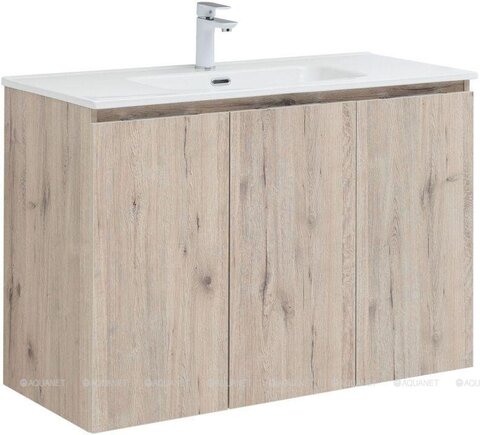 Aquanet 274137 Тумба с раковиной Алвита new 100 подвесная 3 дв.цв.дуб веллингтон белый (274137)