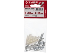 ЗУБР ЕВРО 6х30 / 4х65 мм, распорный дюбель полипропиленовый с шурупом-крюком, 8 шт (30686-06-30)