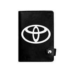 Обложка на автодокументы на кнопке с кармашками "Toyota", черная