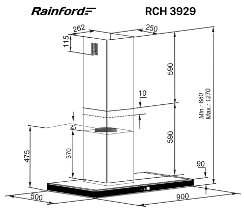 Купольная вытяжка RAINFORD RCH-3929 inox/glass