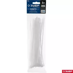 ЗУБР КОБРА, 2.5 x 205 мм, нейлон РА66, 50 шт, белые, кабельные стяжки с плоским замком, Профессионал (30930-25-205)
