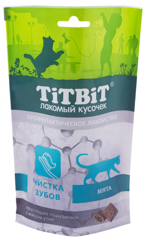 Titbit хрустящие подушечки для кошек с мясом утки для чистки зубов 60г
