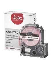 Кассета с лентой S'OK by Sakura Printing K4PBP для Epson , черный на розовом, 12мм, 8м