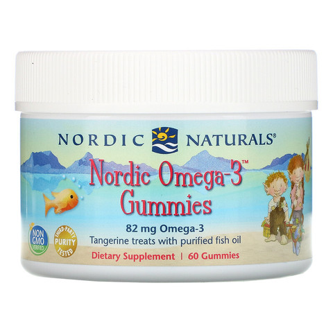 Nordic Naturals, Жевательные конфеты Nordic Omega-3 со вкусом мандарина, 82 мг, 60 жевательных конфет