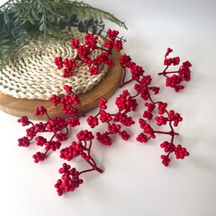 №2 Ягоды бузины зонтиком, цвет КРАСНАЯ, пучок 6 см, набор 10 шт.