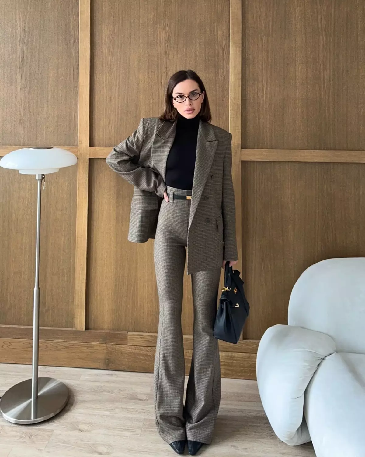 Брюки-клеш в клетку, Кофейный