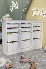 Стеллаж LARA с 12 выдвижными ящиками - белый