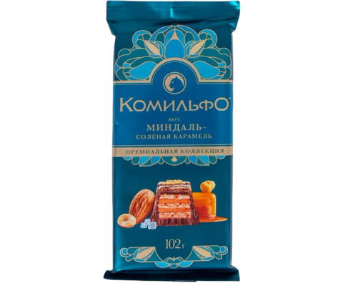 Шок.плитка Комильфо Премиальная коллекция Миндаль - соленая карамель 102г