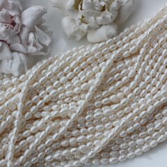 Жемчуг натуральный речной, рис, 5-6,5 мм, 1 нить, Ж020